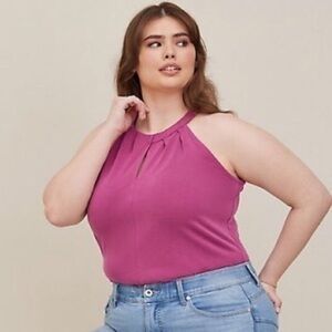 Knit Cupro High Neck Godess Twist Top - Berry